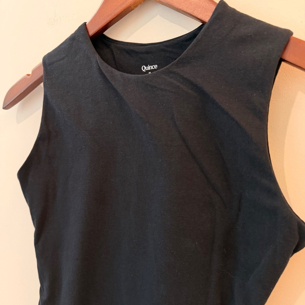 Quince Stretch Cotton Jersey High Neck Sleeveless Bodysuit Organic Black XS NWOT - Picture 4 of 9